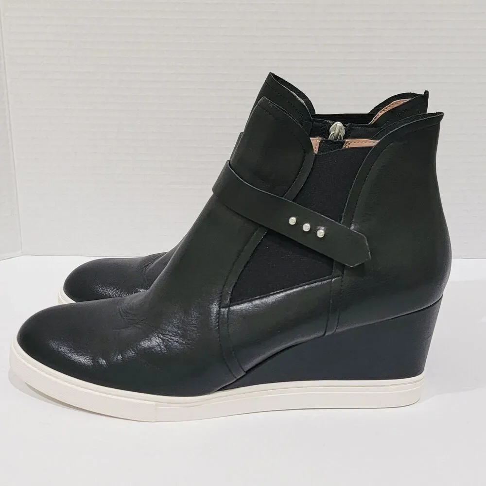 Linea Paolo Freshton Womens High Top Sneaker Size 12 M Black Leather Wedge Boots